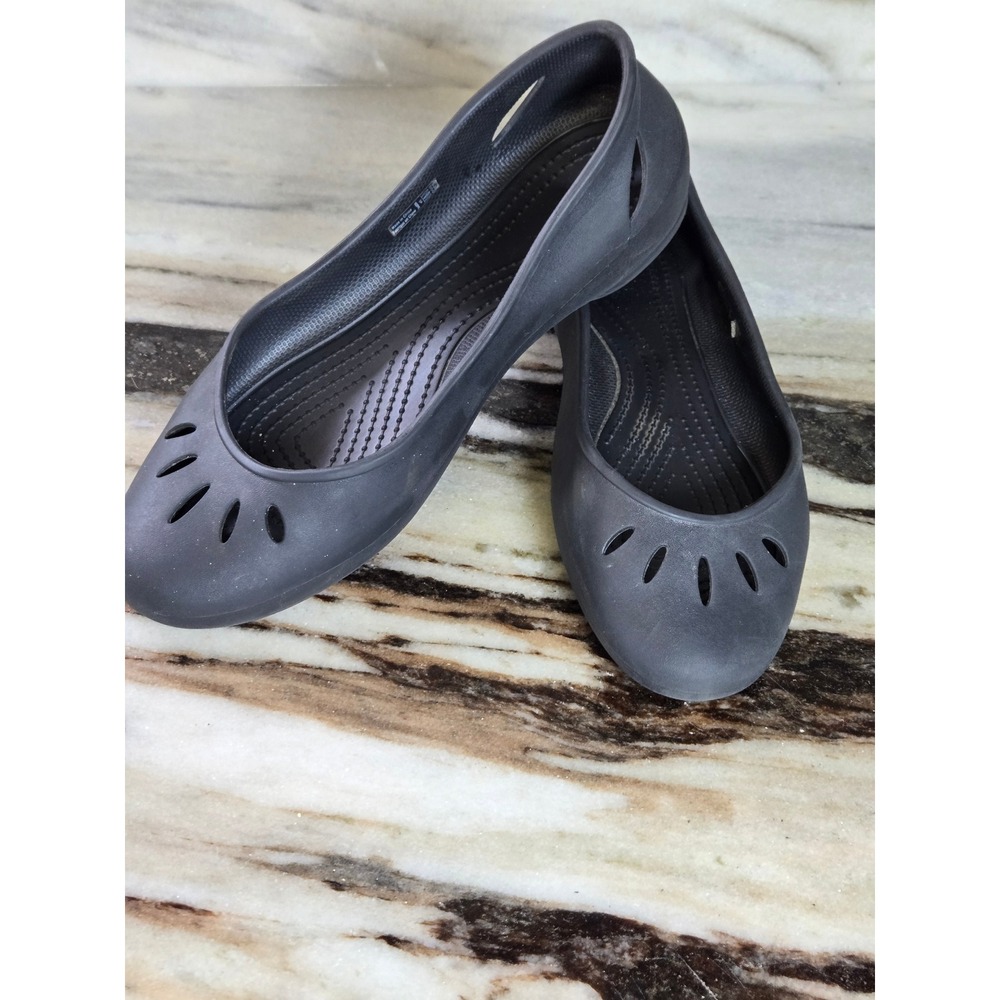 Crocs Sienna Black Ballet Flats Womens Size 10 Slip On Comfort Shoes Cutout
